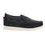 Black quilted moc slippers with side lace detail and cream flat sole