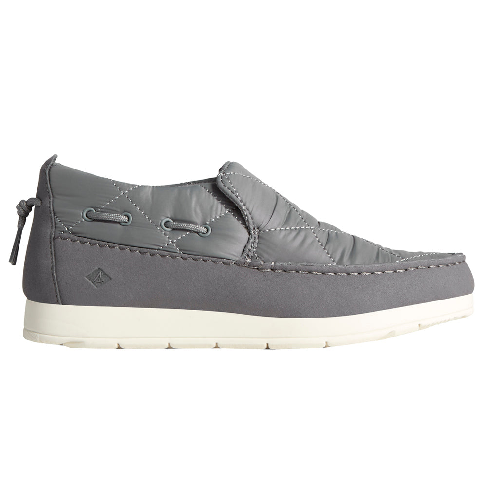 Quilted slip-on moccasin shoes with a low-top design