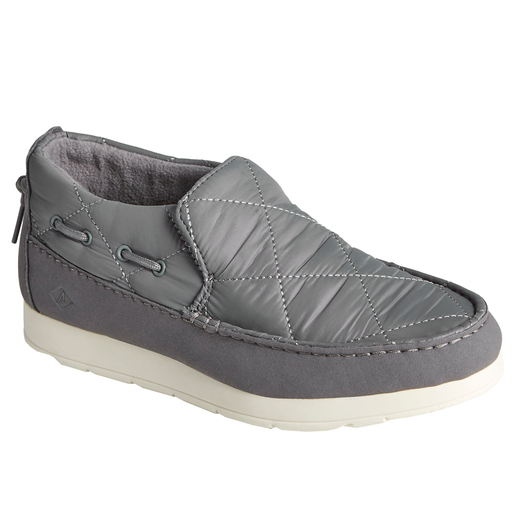 Quilted slip-on moccasin shoes with a low-top design