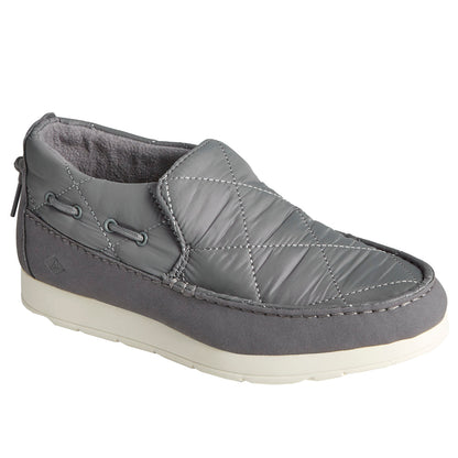 Quilted slip-on moccasin shoes with a low-top design
