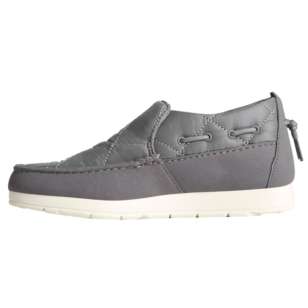 Quilted slip-on moccasin shoes with a low-top design