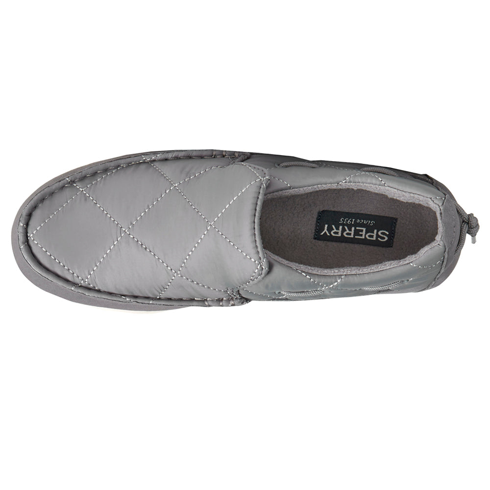 Quilted slip-on moccasin shoes with a low-top design