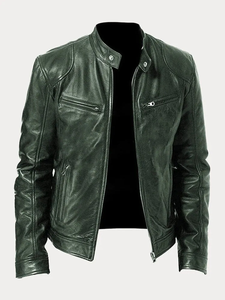 Unisex biker jacket with stand collar, long sleeves and zipped pockets