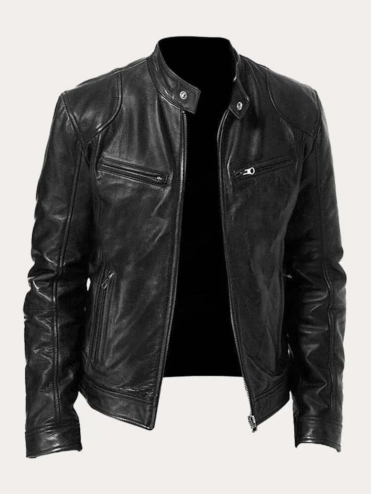 Unisex biker jacket with stand collar, long sleeves and zipped pockets