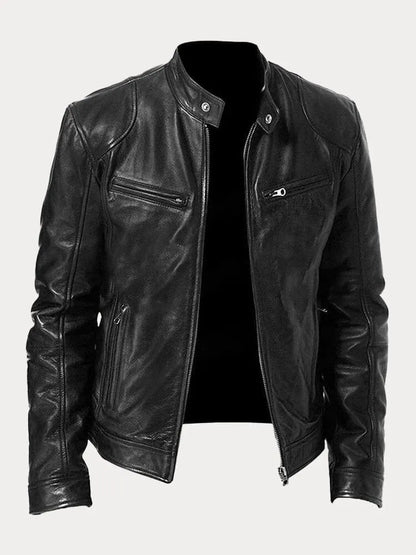 Unisex biker jacket with stand collar, long sleeves and zipped pockets