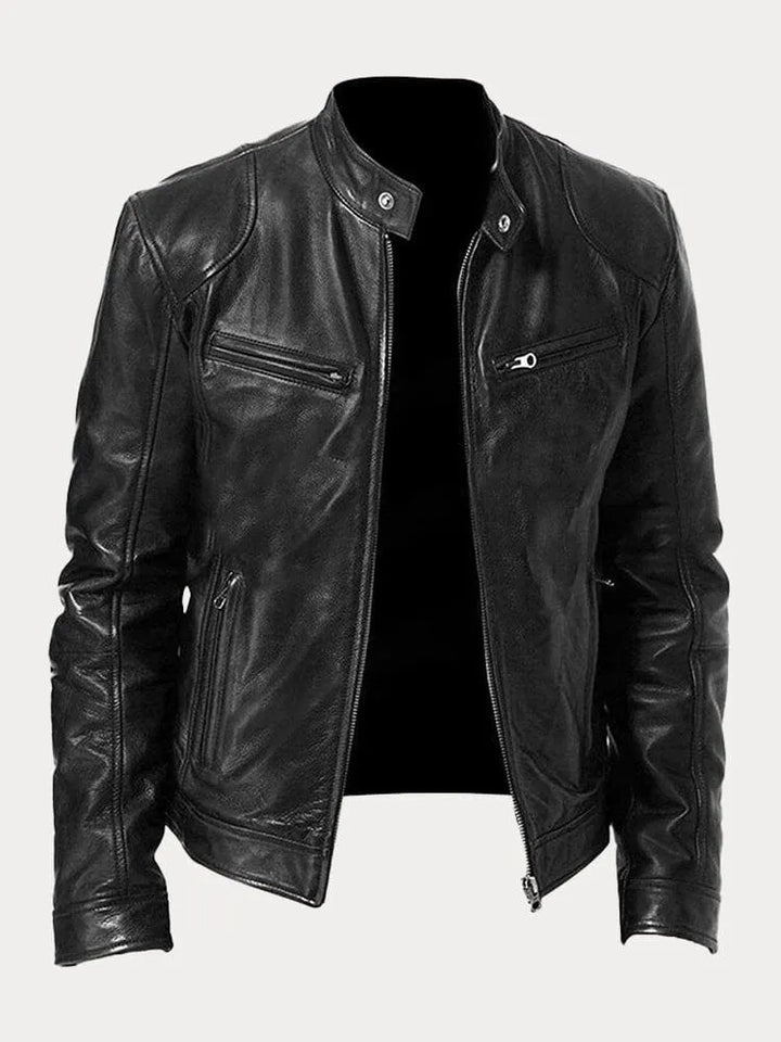 Unisex biker jacket with stand collar, long sleeves and zipped pockets