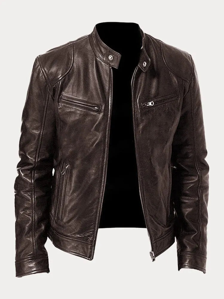 Unisex biker jacket with stand collar, long sleeves and zipped pockets
