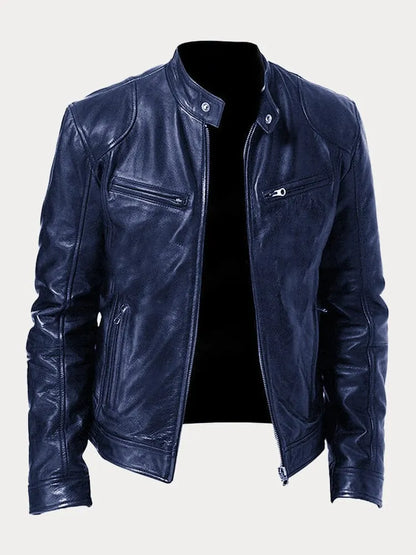 Unisex biker jacket with stand collar, long sleeves and zipped pockets