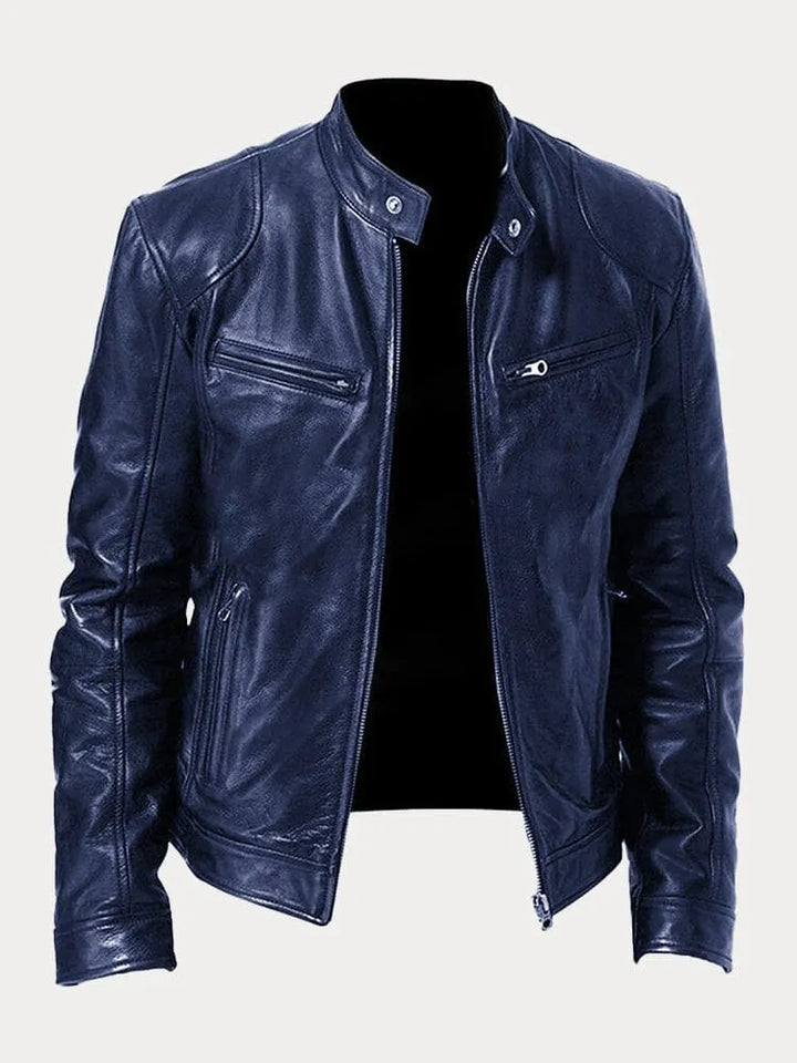 Unisex biker jacket with stand collar, long sleeves and zipped pockets