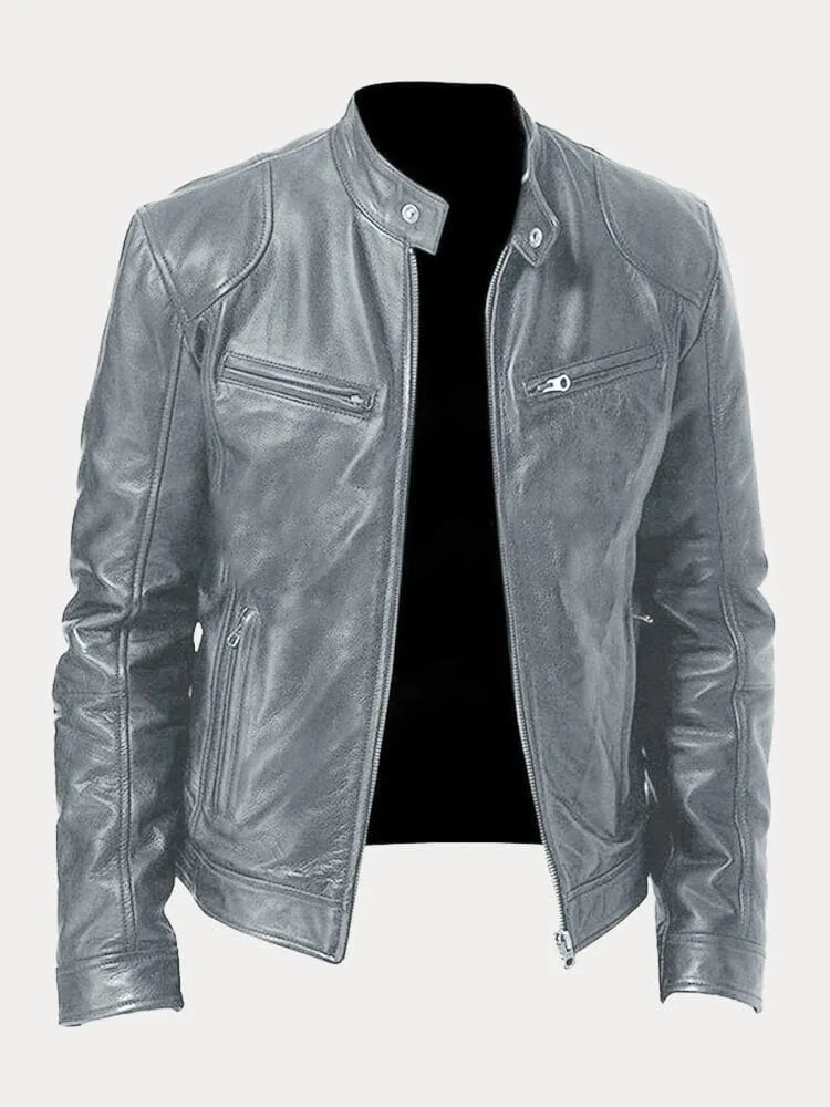 Unisex biker jacket with stand collar, long sleeves and zipped pockets