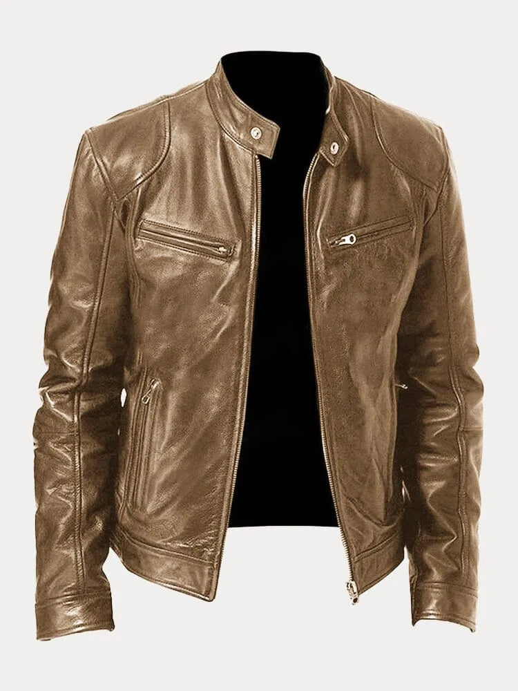 Unisex biker jacket with stand collar, long sleeves and zipped pockets