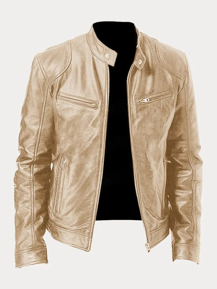 Unisex biker jacket with stand collar, long sleeves and zipped pockets