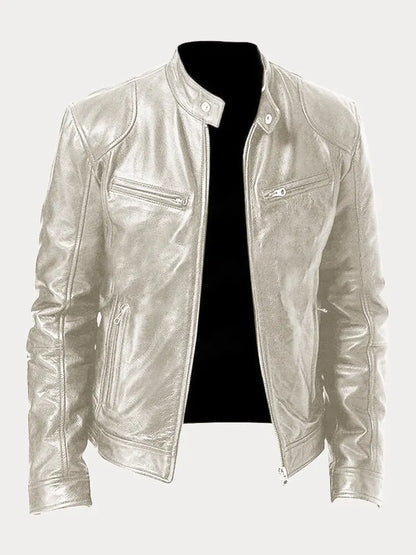 Unisex biker jacket with stand collar, long sleeves and zipped pockets