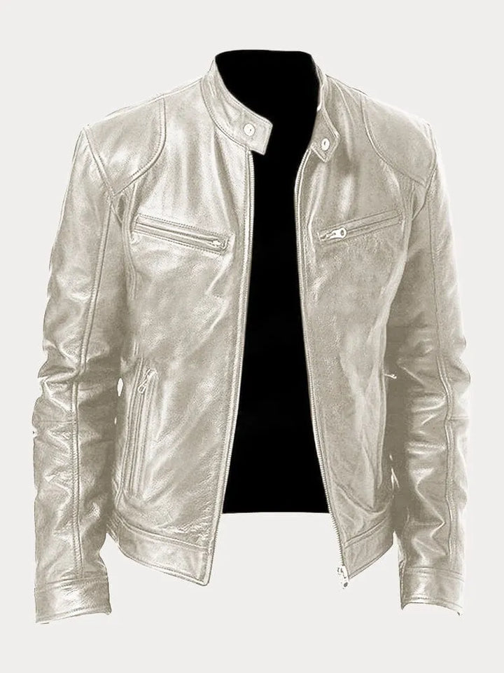 Unisex biker jacket with stand collar, long sleeves and zipped pockets