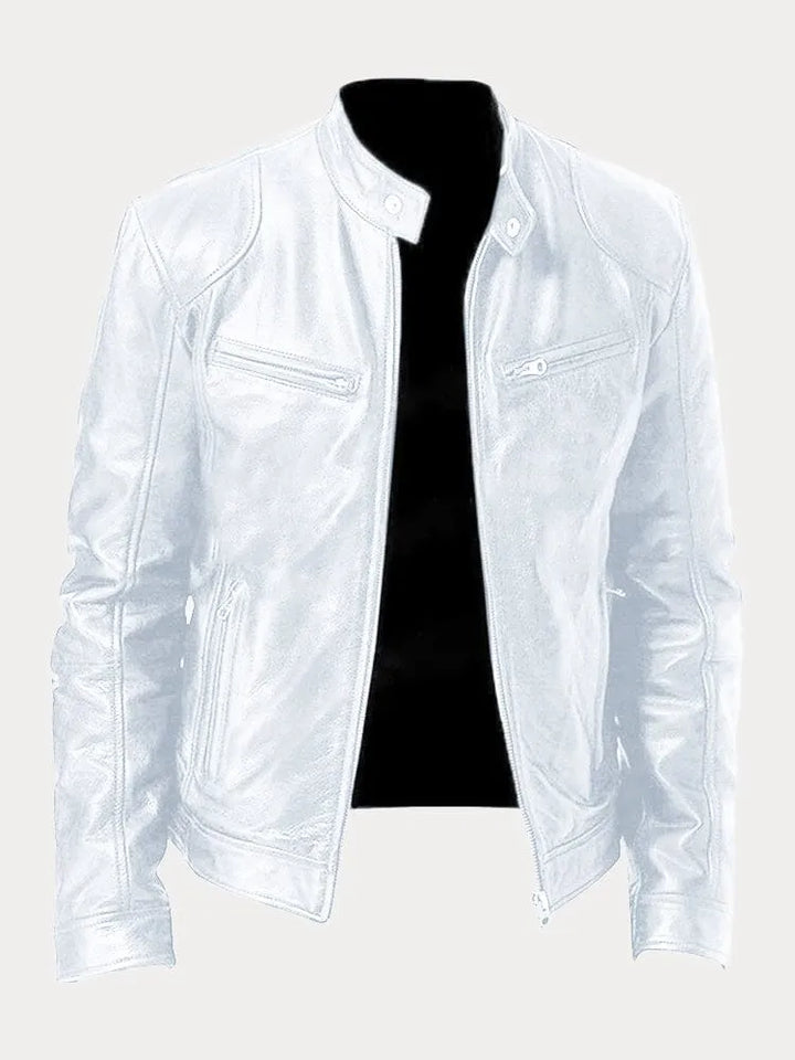 Unisex biker jacket with stand collar, long sleeves and zipped pockets