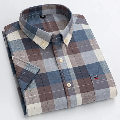 Men's Cotton Shirt, Tailored Fit Breathable Button-Up Business Casual Long Sleeve Shirt