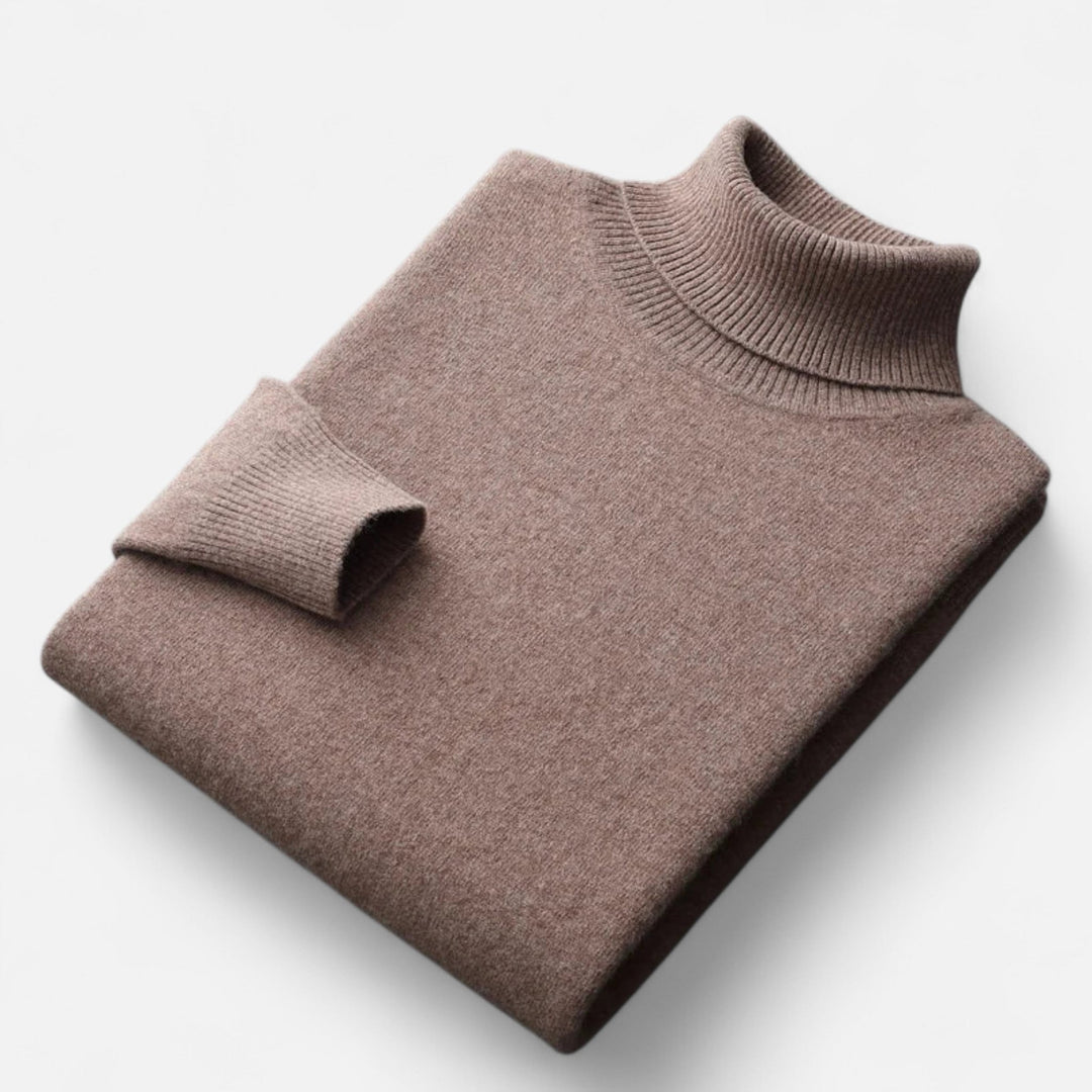 Men's plain roll-neck sweater with ribbed collar and cuffs