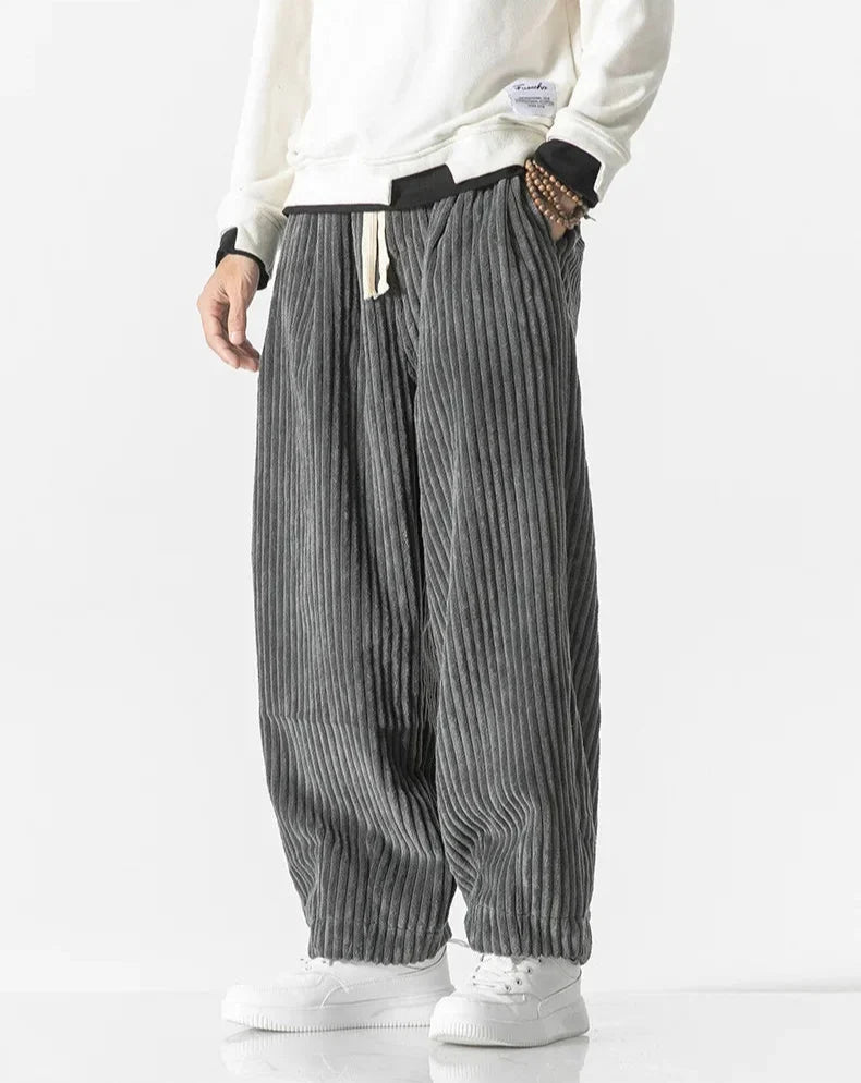 Wide-leg ribbed corduroy trousers with a drawstring waist