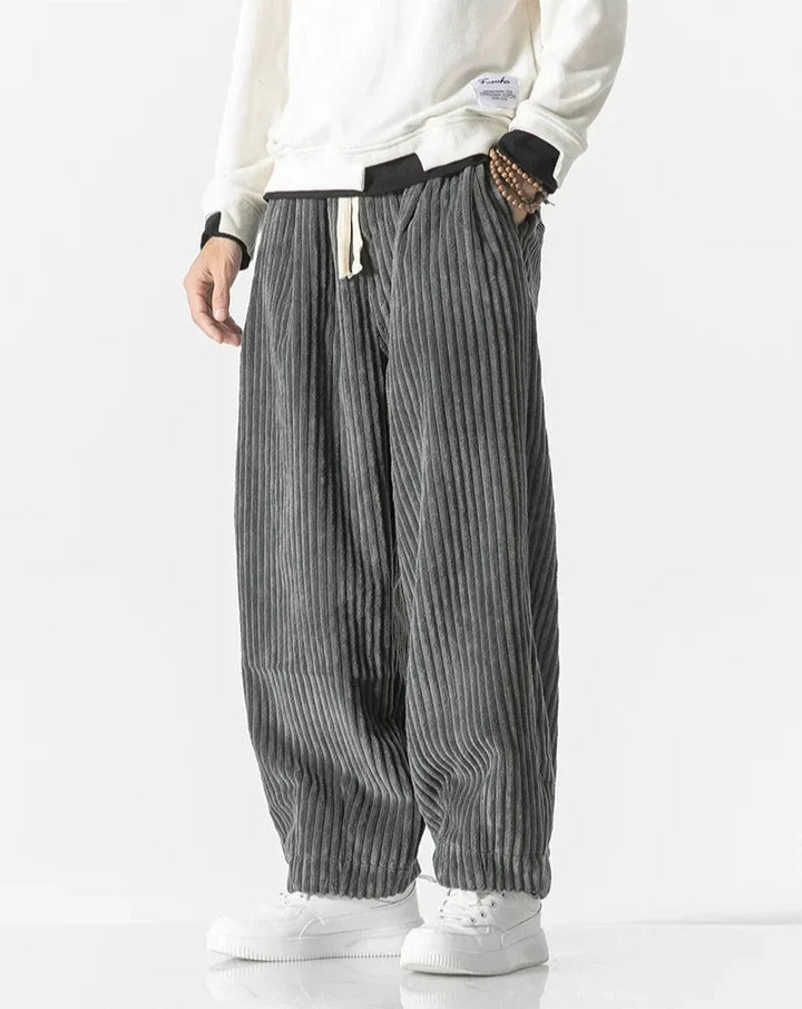 Wide-leg ribbed corduroy trousers with a drawstring waist