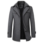 Men's structured mid-length coat with stand collar, buttons, zip and multiple pockets