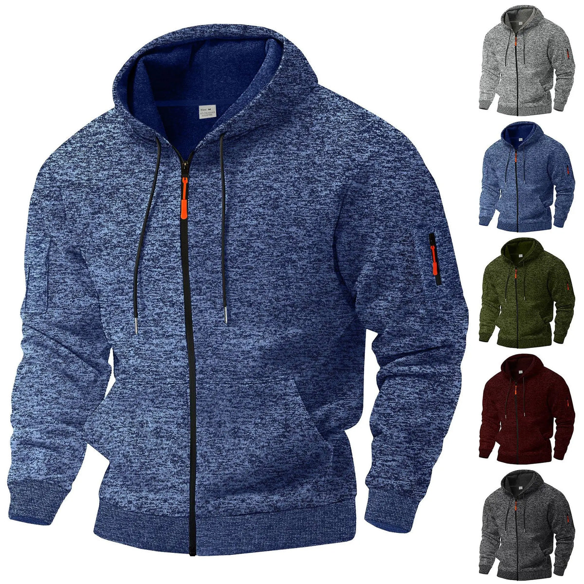 Men's hooded textured fleece jacket with full zip and long sleeves