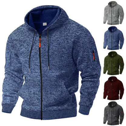 Men's hooded textured fleece jacket with full zip and long sleeves