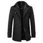 Men's structured mid-length coat with stand collar, buttons, zip and multiple pockets