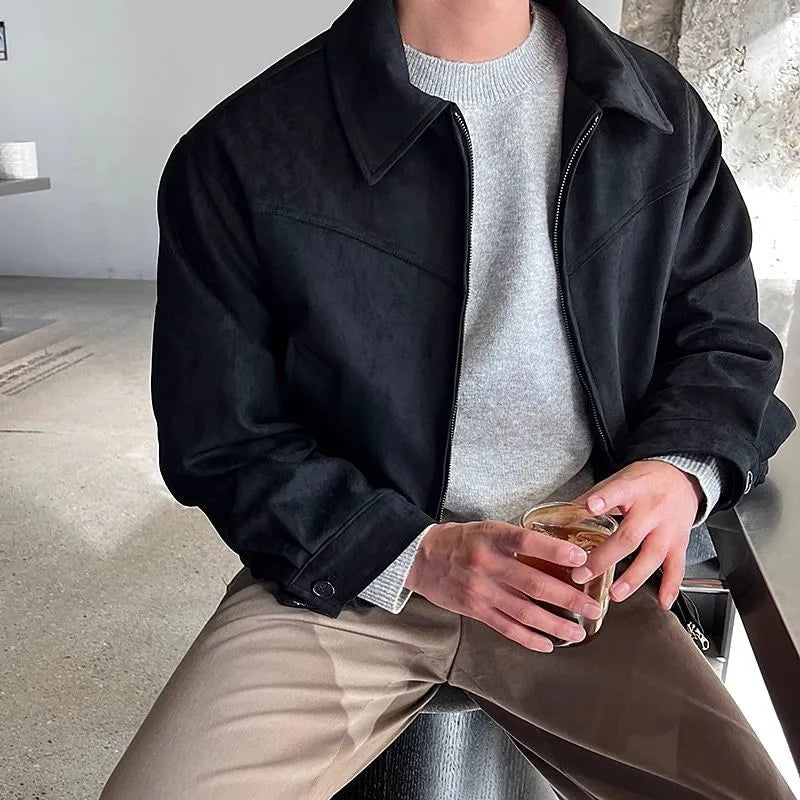 Men's collared zip jacket with long sleeves and button cuffs