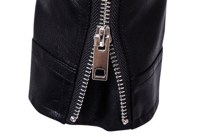 Men's fitted biker jacket with notched collar, angled zip, pockets and waist belt