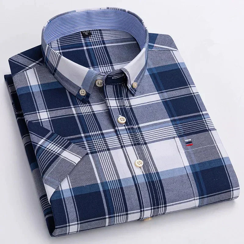 Men's Cotton Shirt, Tailored Fit Breathable Button-Up Business Casual Long Sleeve Shirt