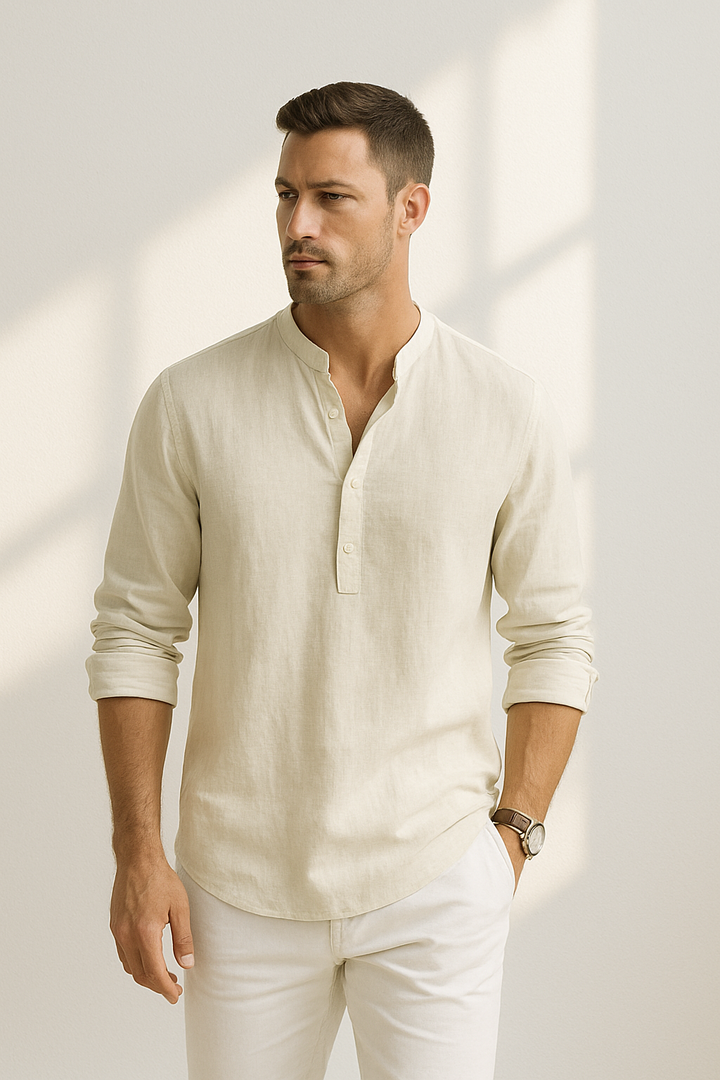 Men's Oversized Linen Shirt, Breathable Relaxed Fit Long Sleeve Summer Casual Shirt