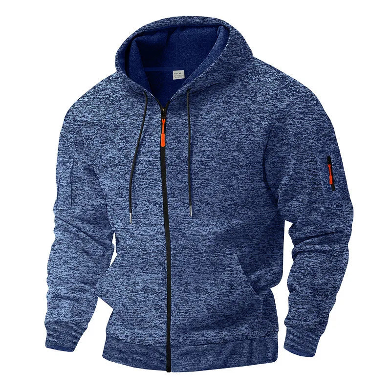 Men's hooded textured fleece jacket with full zip and long sleeves