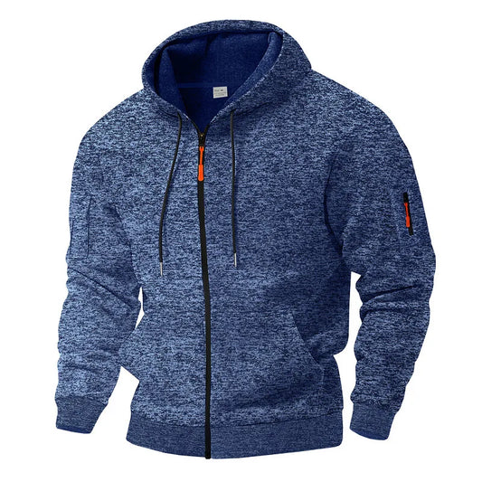 Men's hooded textured fleece jacket with full zip and long sleeves