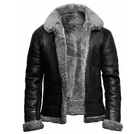 Men's hooded jacket with pile-textured lining, zip front and long sleeves