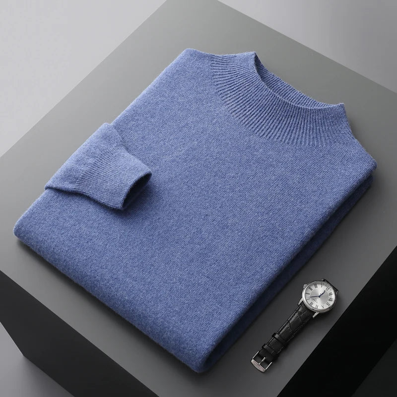 Men's plain crew neck knit sweater with ribbed trim