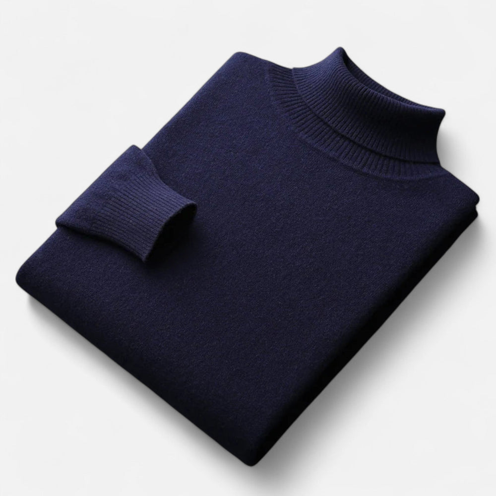 Men's plain roll-neck sweater with ribbed collar and cuffs