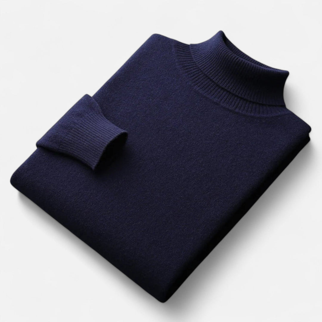 Men's plain roll-neck sweater with ribbed collar and cuffs