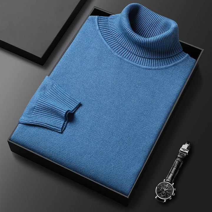 Ribbed turtleneck sweater with long sleeves and hip-length hem