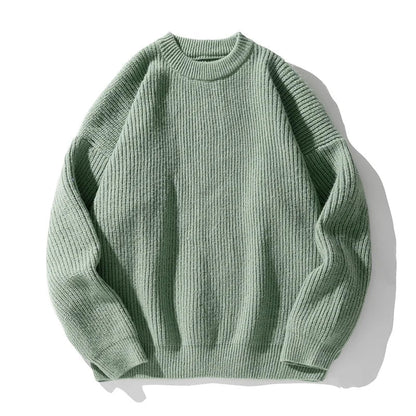 Ribbed knit sweater with crew neckline and long sleeves