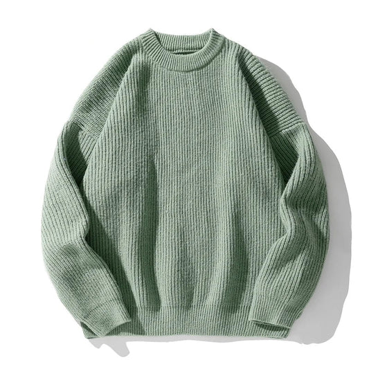Ribbed knit sweater with crew neckline and long sleeves