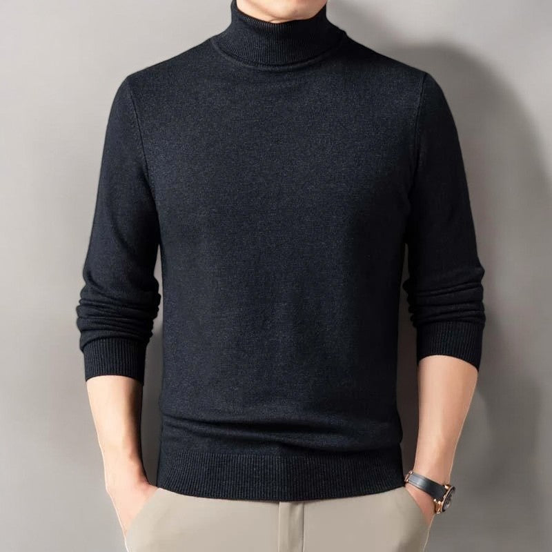 Ribbed turtleneck sweater with long sleeves and hip-length hem