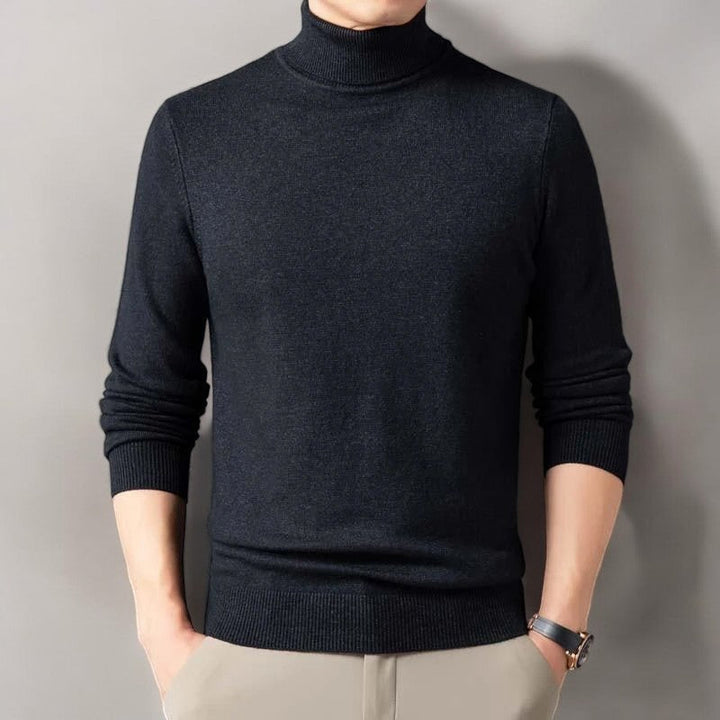 Ribbed turtleneck sweater with long sleeves and hip-length hem