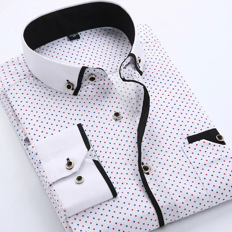 Men's Long Sleeve Shirt, Slim Fit Cotton Blend Button-Down Smart Casual Shirt
