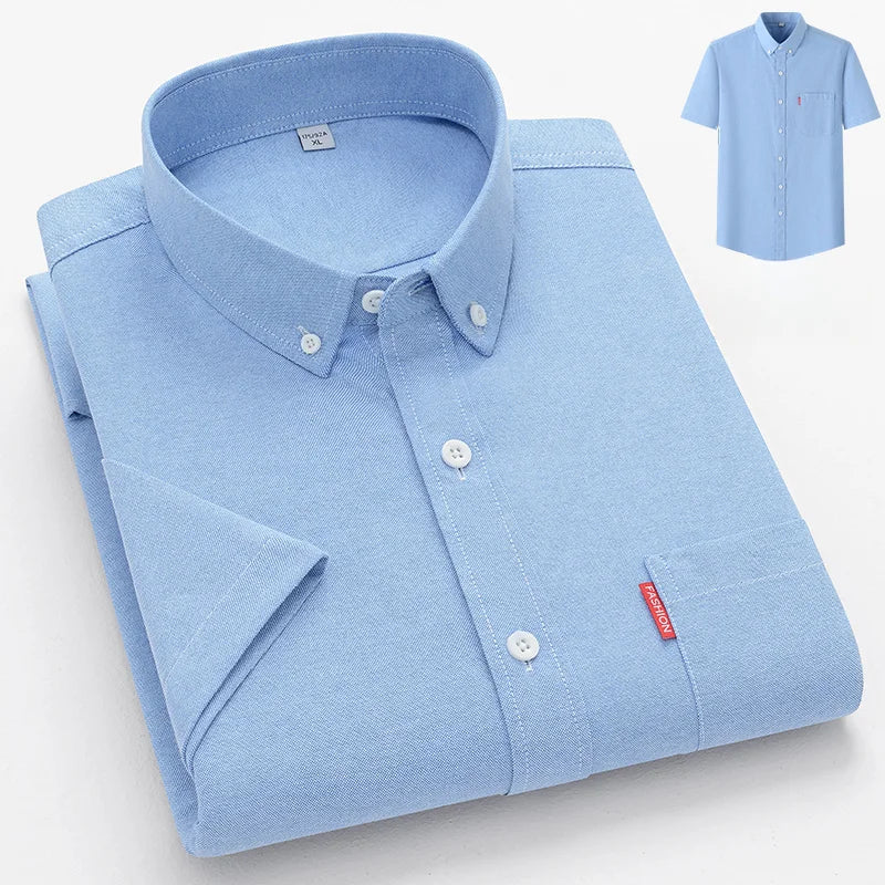 Men's Lightweight Cotton Shirt, Relaxed Fit Breathable Button-Up Summer Shirt Long Sleeve
