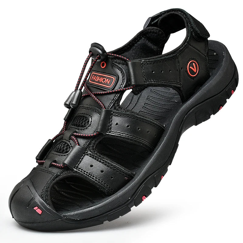 Men's Closed Toe Walking Sandals, Bungee Lace, Lugged Sole