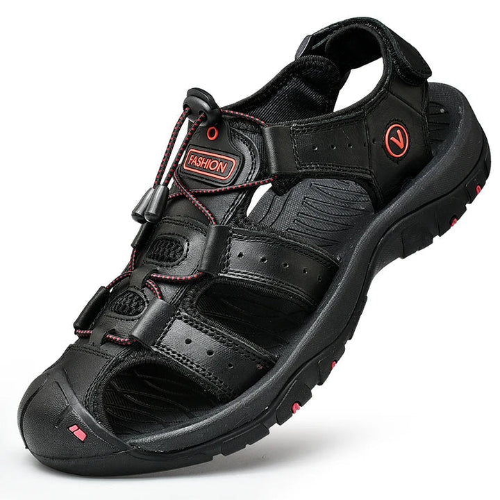 Men's Closed Toe Walking Sandals, Bungee Lace, Lugged Sole