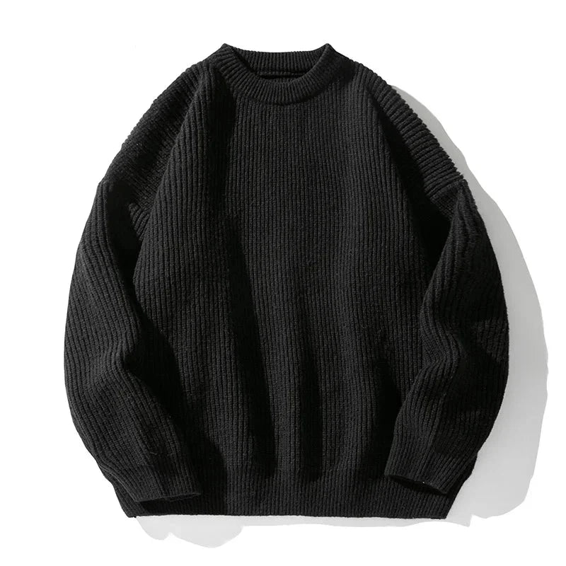 Ribbed knit sweater with crew neckline and long sleeves