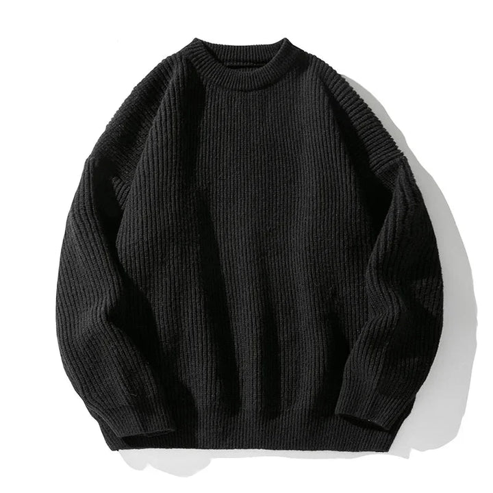 Ribbed knit sweater with crew neckline and long sleeves