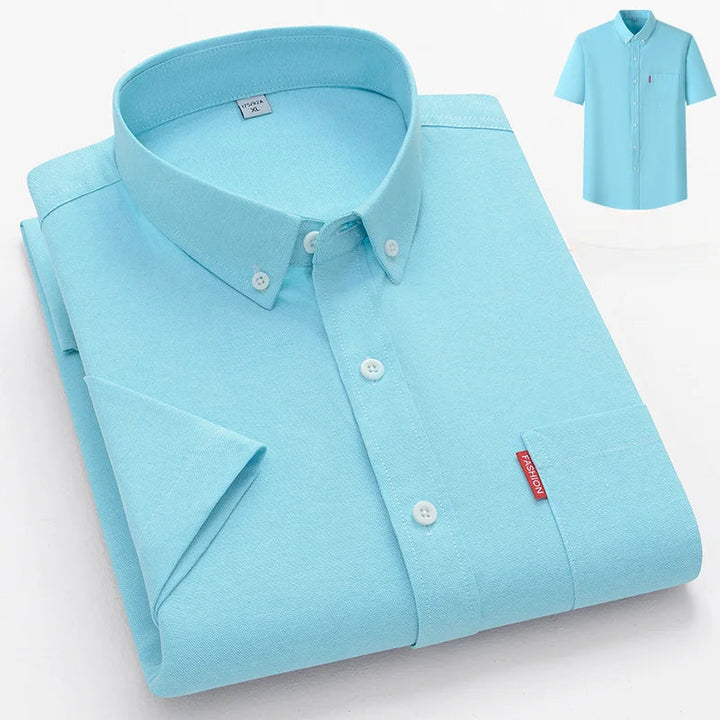 Men's Lightweight Cotton Shirt, Relaxed Fit Breathable Button-Up Summer Shirt Long Sleeve