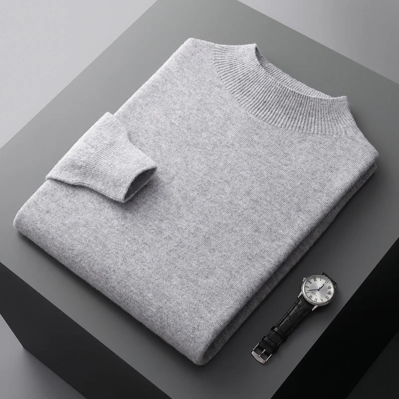 Men's plain crew neck knit sweater with ribbed trim